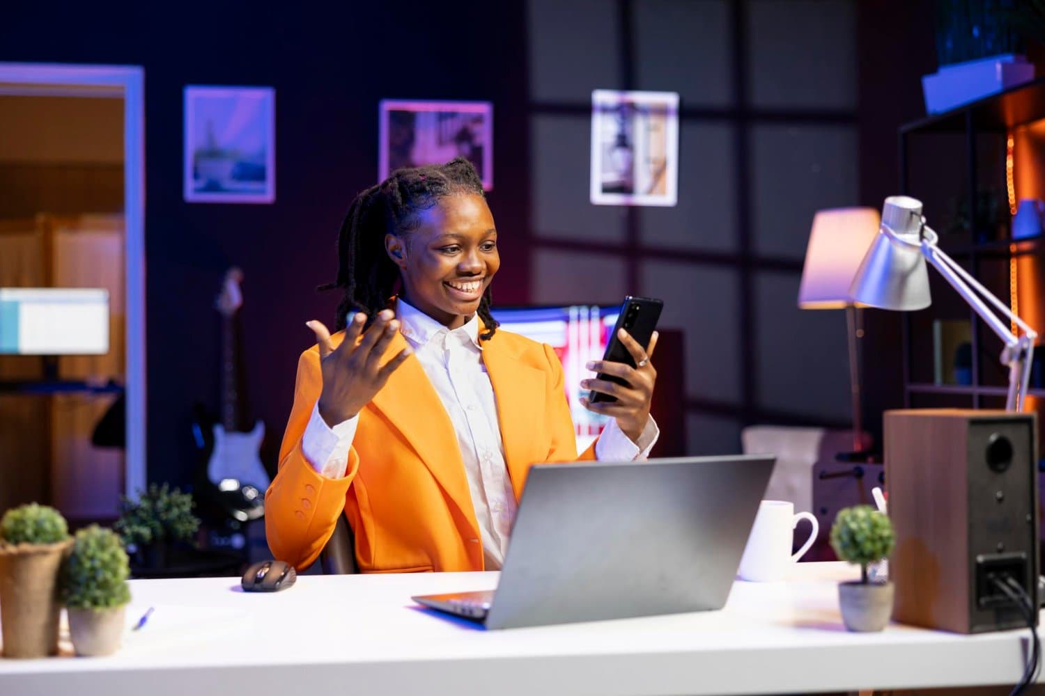 A communications professional at work in a studio